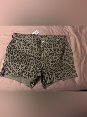 torrid Olive Leopard Print Denim Cutoff Shorts